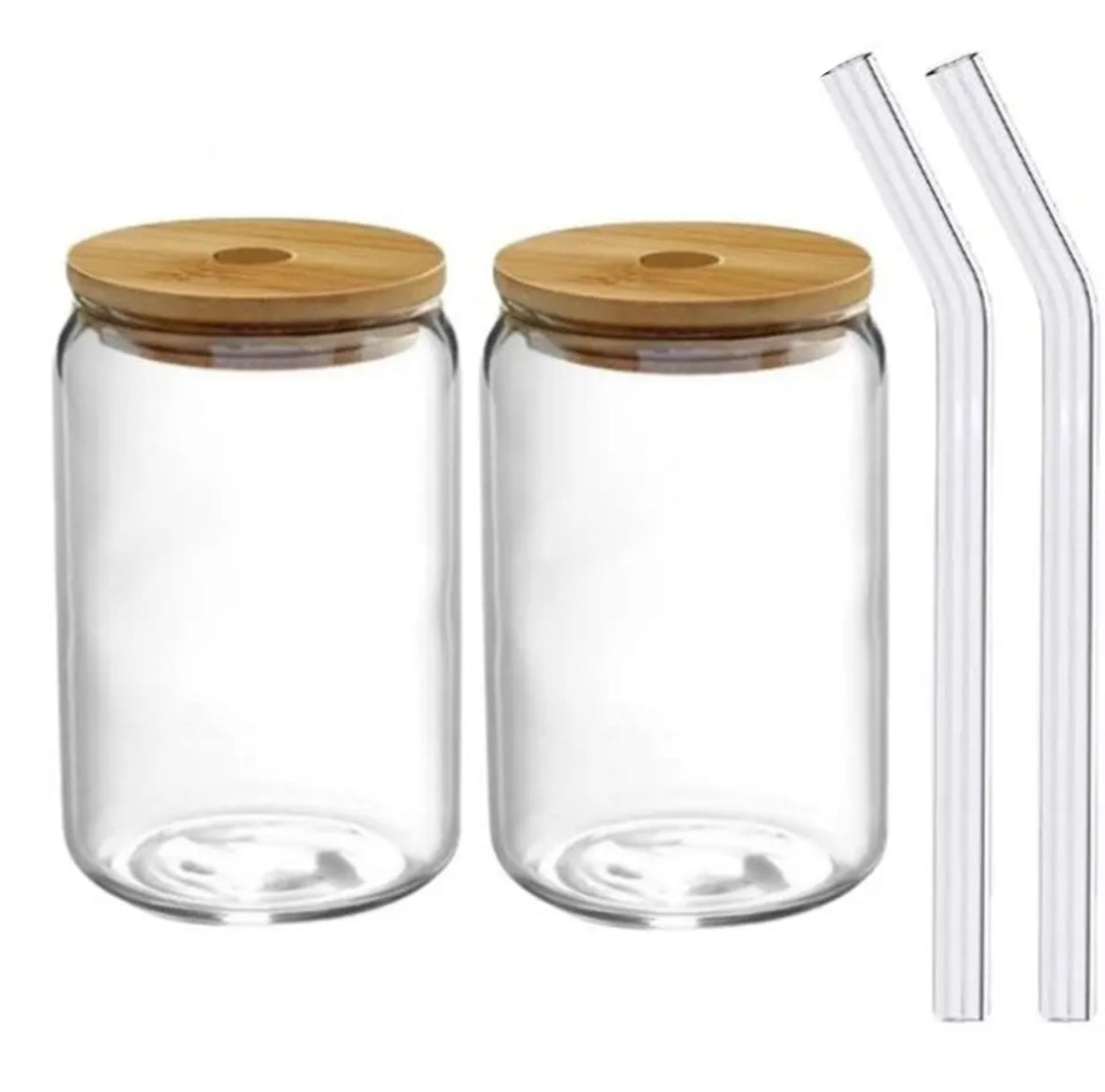 Glass Cups With Lid and Straws (12oz)