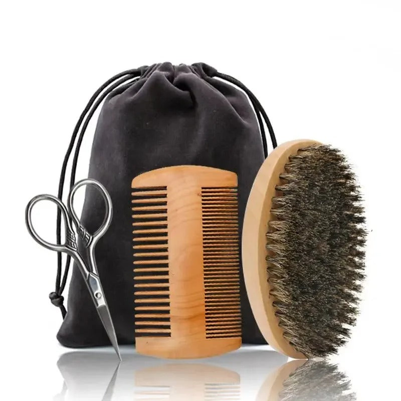 Professional Boar Bristle Wood Beard Brush Kits