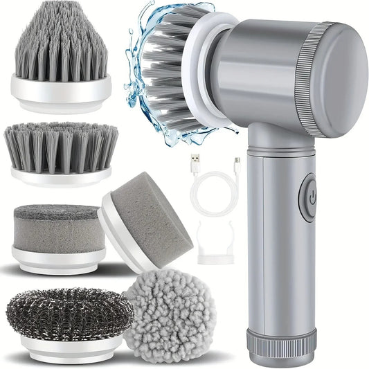 Cordless Electric Cleaning Brush With 6 Replaceable Heads